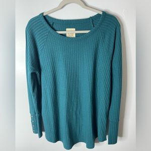 Chaser Sweater Womens XL Teal Waffle Knit Long Sleeve Button Cuff